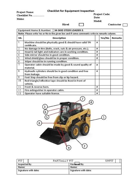 skid steer inspection checklist pdf